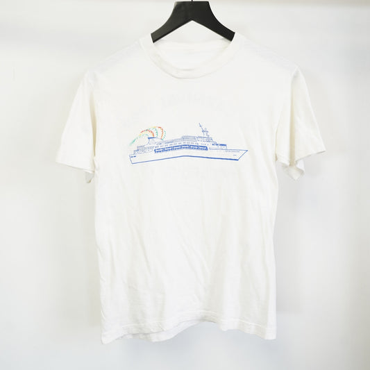 (XS) Vintage 1980s Rio Carnival Cruise Ship T-Shirt Mens XS White Single Stitch White