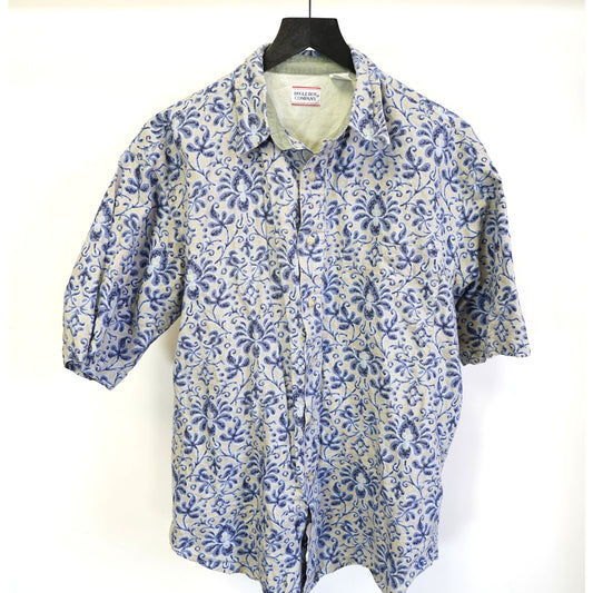 (M) Vintage Bugle Boy 90s Floral Geometric Button Up Shirt Men's M Blue Gray Baggy