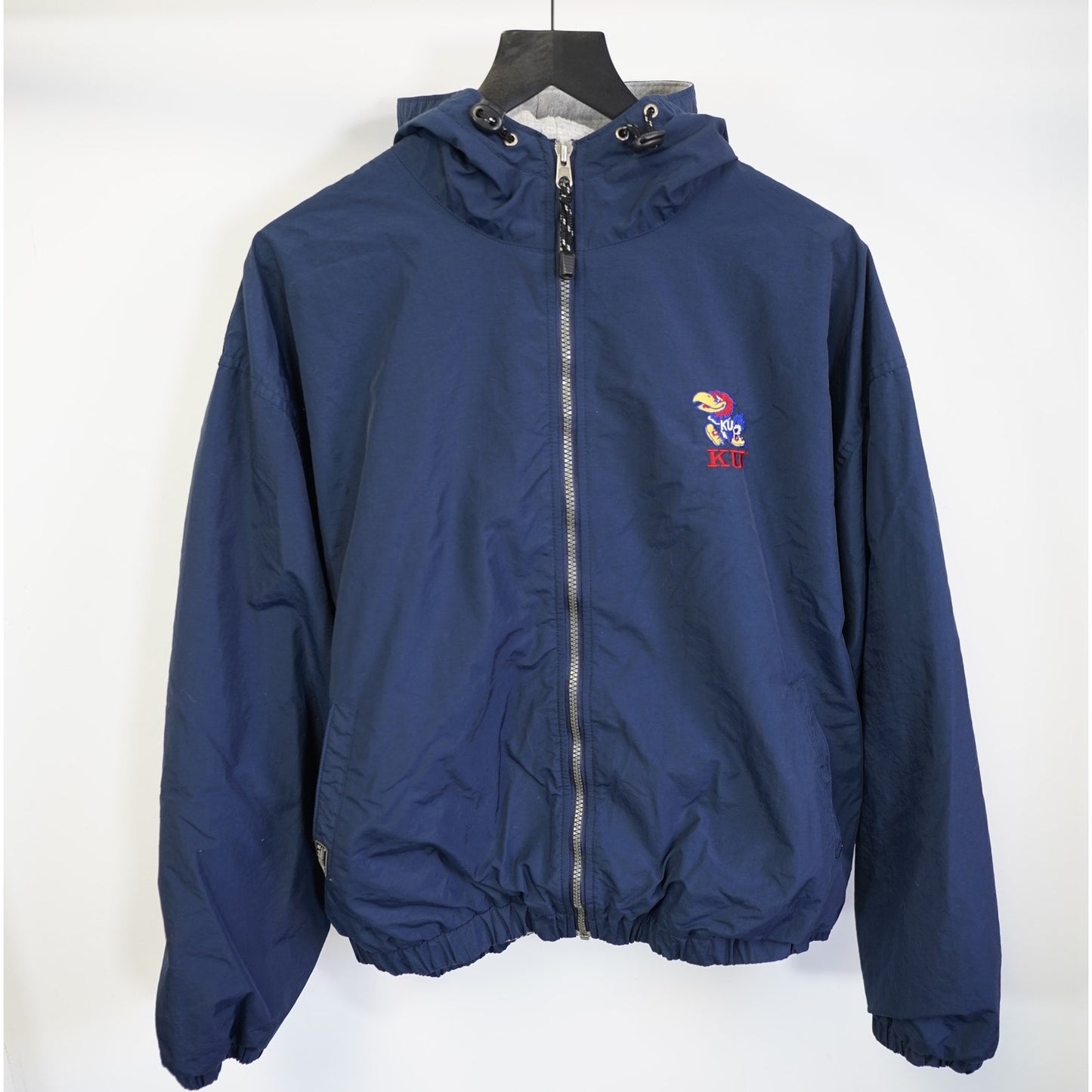 (L) Vintage Kansas Jayhawks Embroidered Windbreaker Men's L Blue Full Zip Sewn