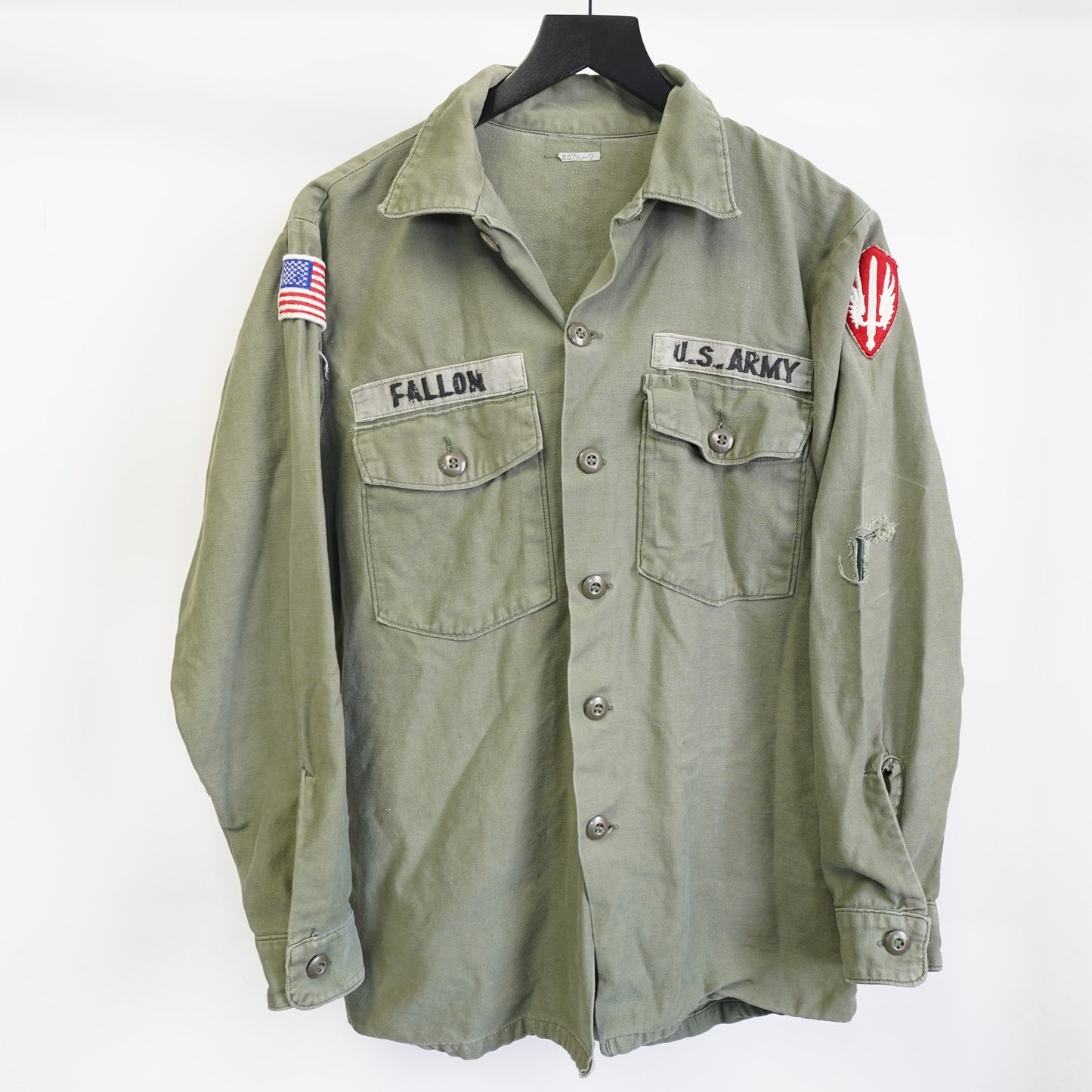 (XL) Vintage 60s US Army OG-107 Sateen Fatigue Shirt Vietnam Era Men's XL Patch