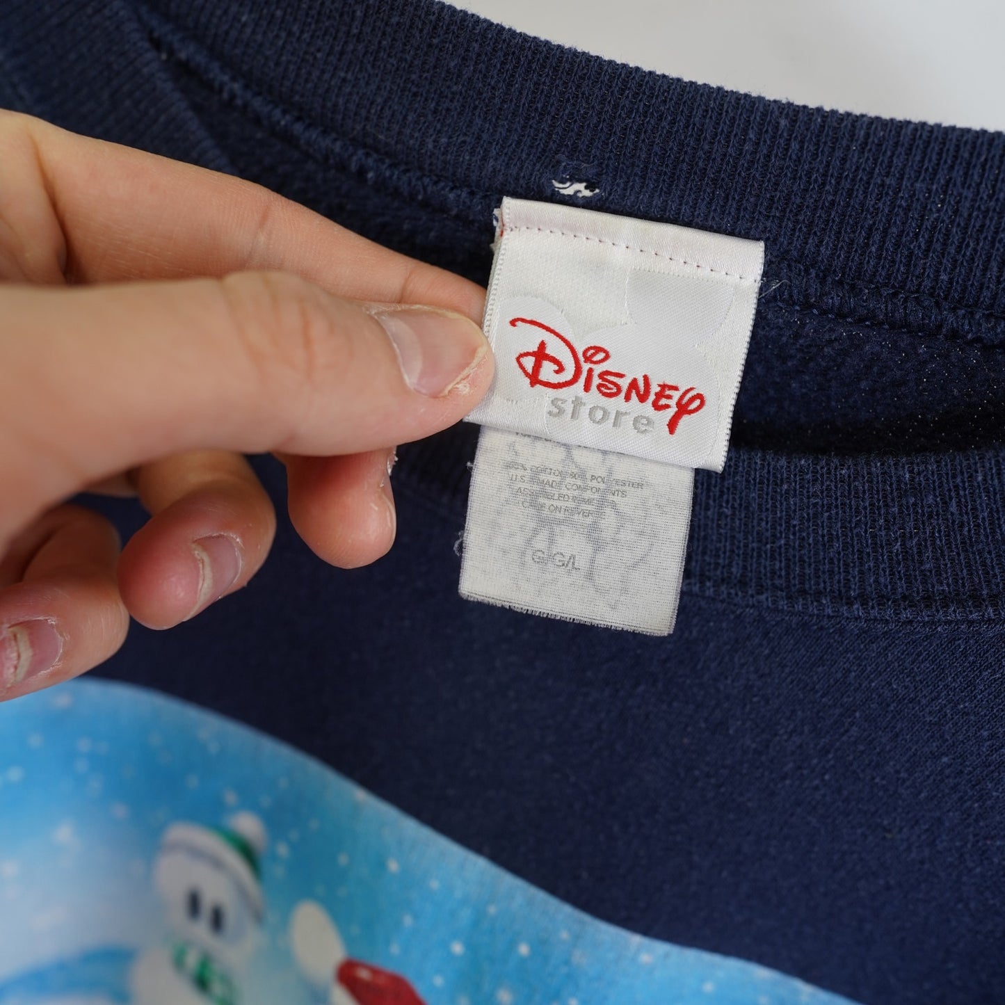 (L) Vintage Disney Mickey Mouse Snowman Christmas Sweatshirt Men's L Blue Goofy Duck