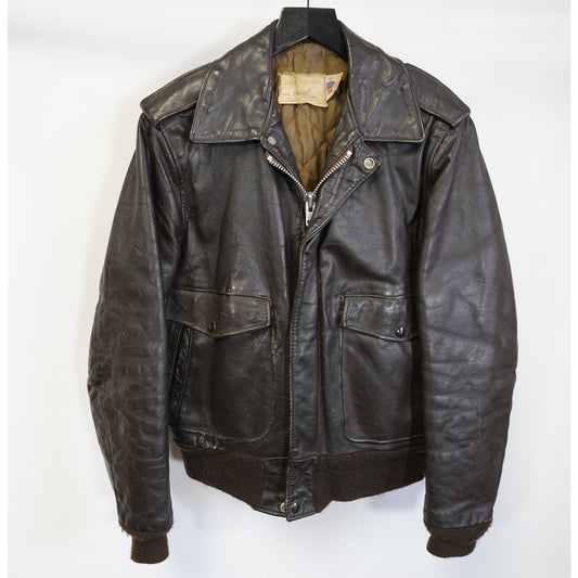 (M) Sz. 38 True Vintage Schott Leather A2 Flight Bomber Jacket Men's Size 38 M NYC Brown