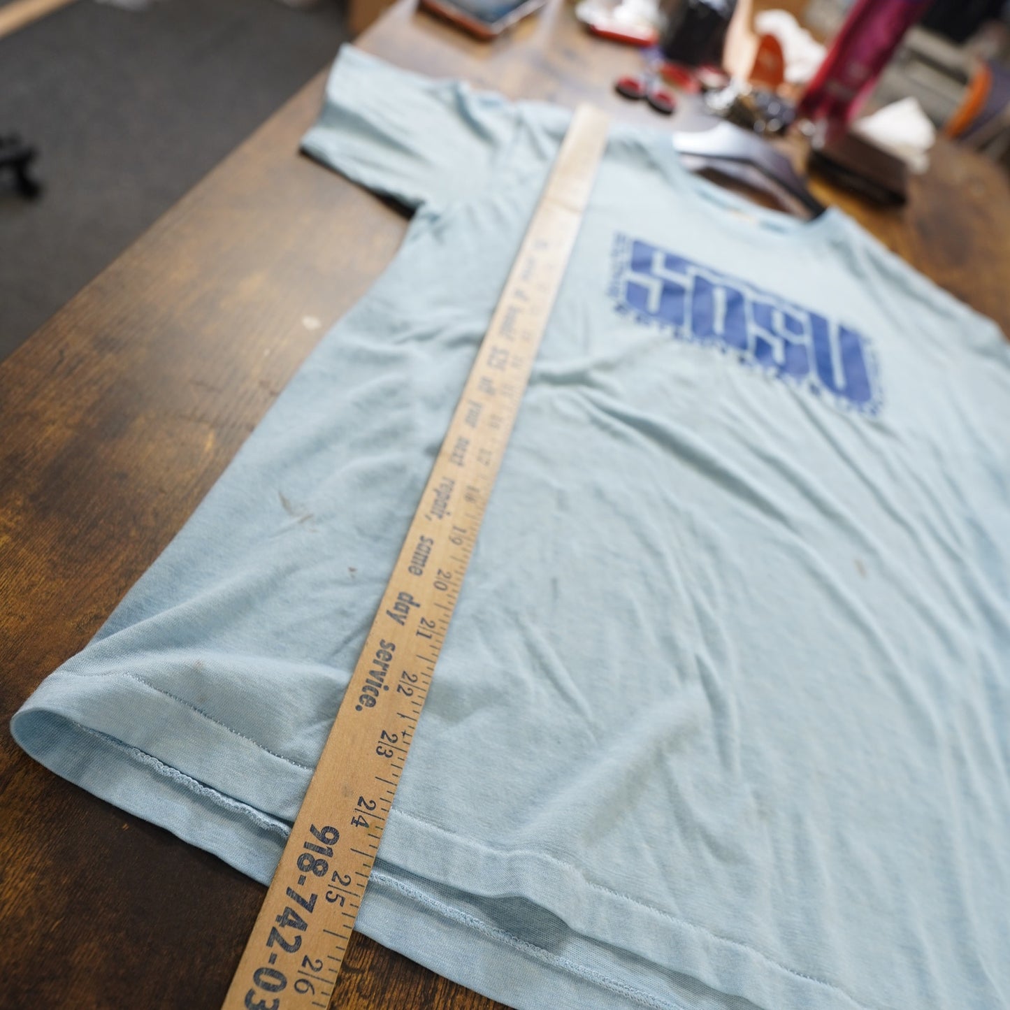 (S) True Vintage 70s Southwestern State University T-Shirt Men's S Baby Blue Worn