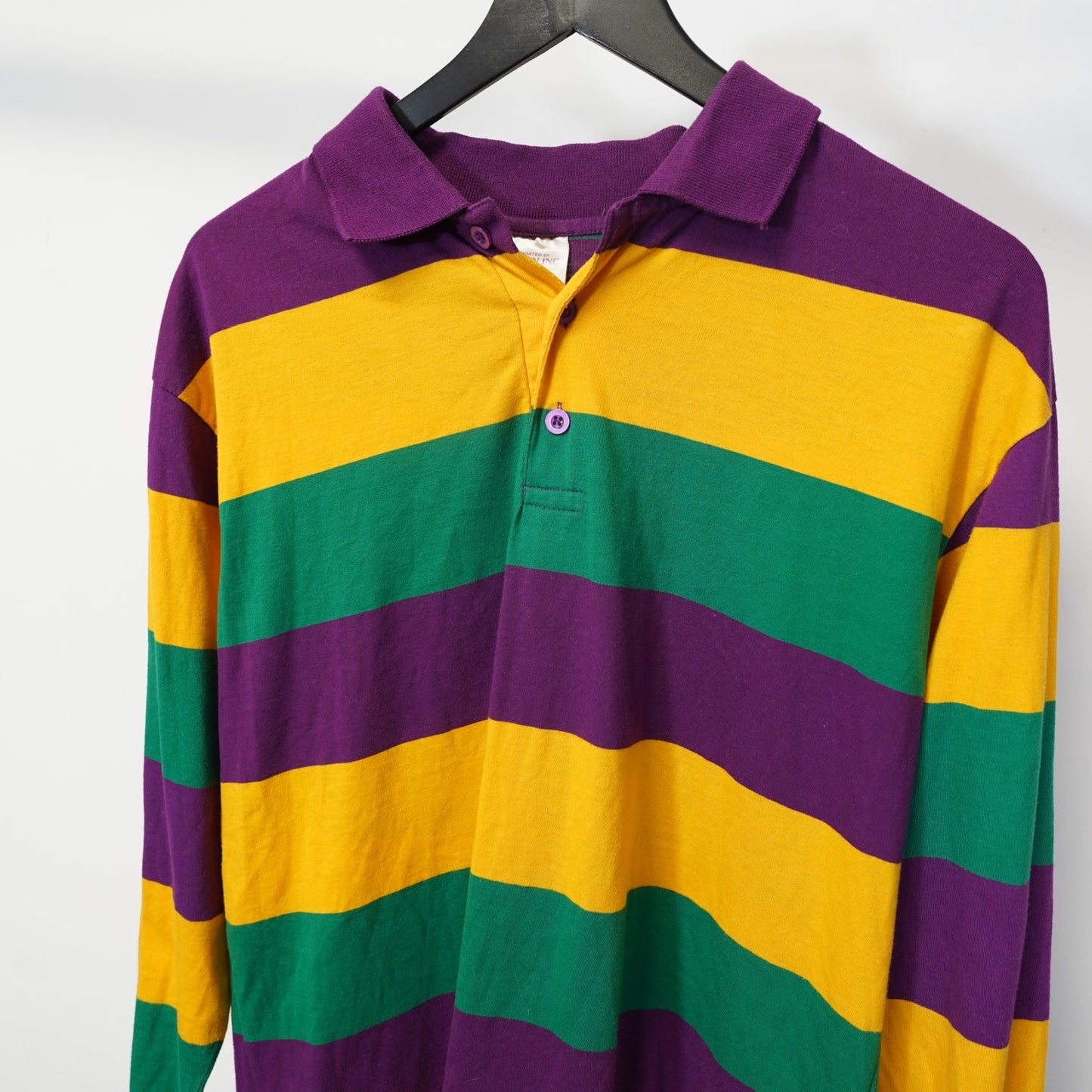 (L) Vintage Mardi Gras Striped Long Sleeve Rugby Polo Shirt Men's L New Orleans