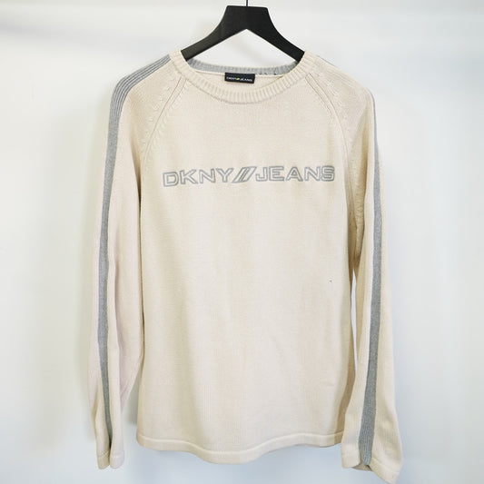 (M) Vintage DKNY Jeans Knit Y2K Sweater Men's M Cream Sewn Utility 2000s Hip Hop