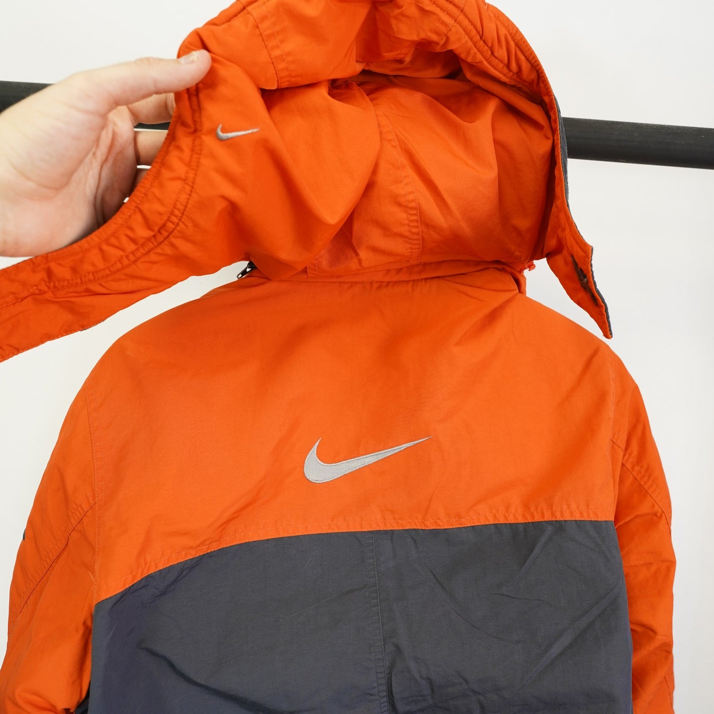 (Boys L/XL) Vintage Nike Reversible Puffer Jacket Y2K Boys L Orange Gray 2000s Retro Fleece