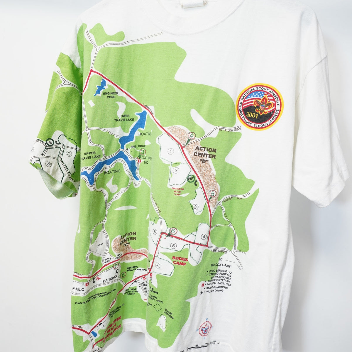 (L) Vintage Boy Scouts of America All Over Print T-Shirt Men's L Map White Green