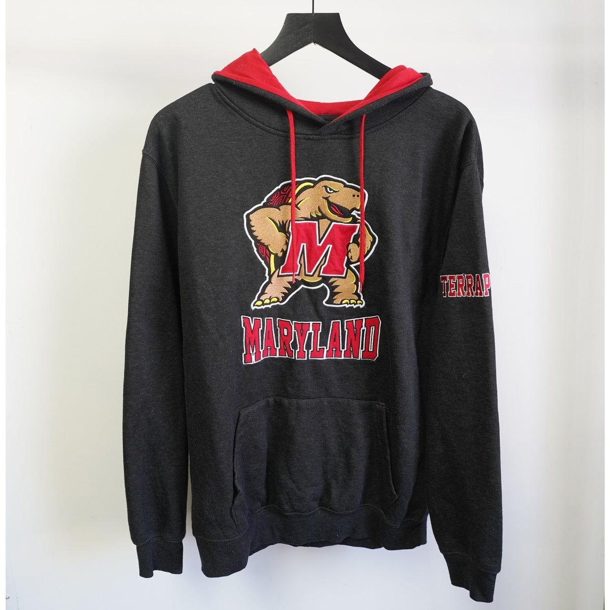 (L) University of Maryland Terrapins Embroidered Pullover Hoodie Men's L Retro Gray