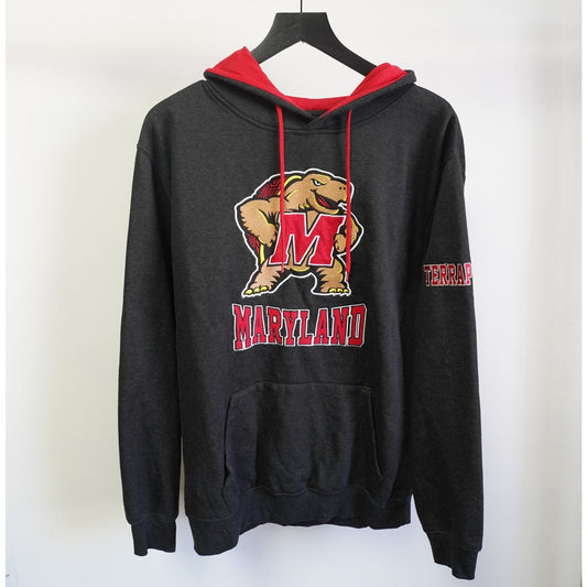 (L) University of Maryland Terrapins Embroidered Pullover Hoodie Men's L Retro Gray