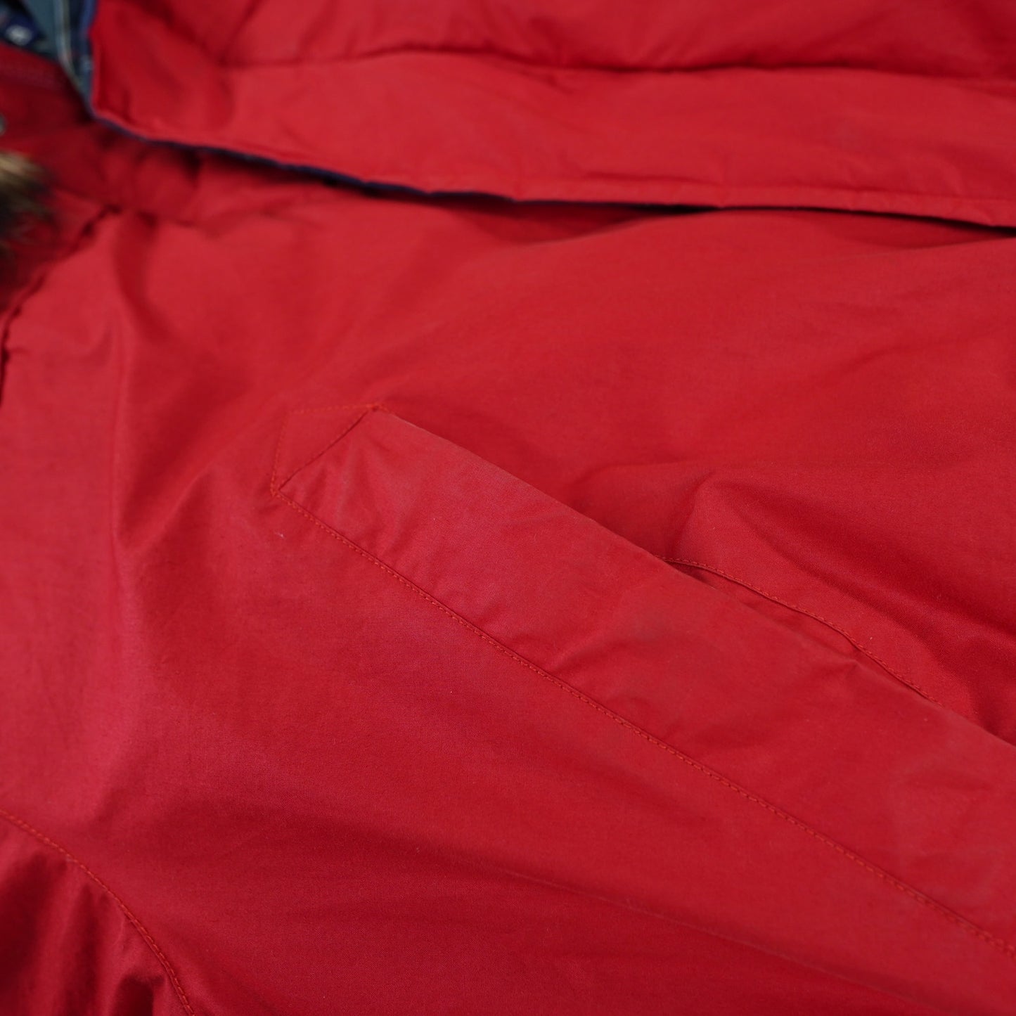 (M) Vintage 90s Nautica Plaid Lined Red Bomber Puffer Jacket Men's M Fur Hood Preppy