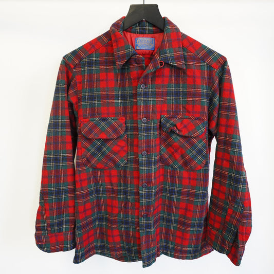 (M) Vintage Pendelton 100% Wool Flannel Button Up Men's M Red Royal Stewart Tartan