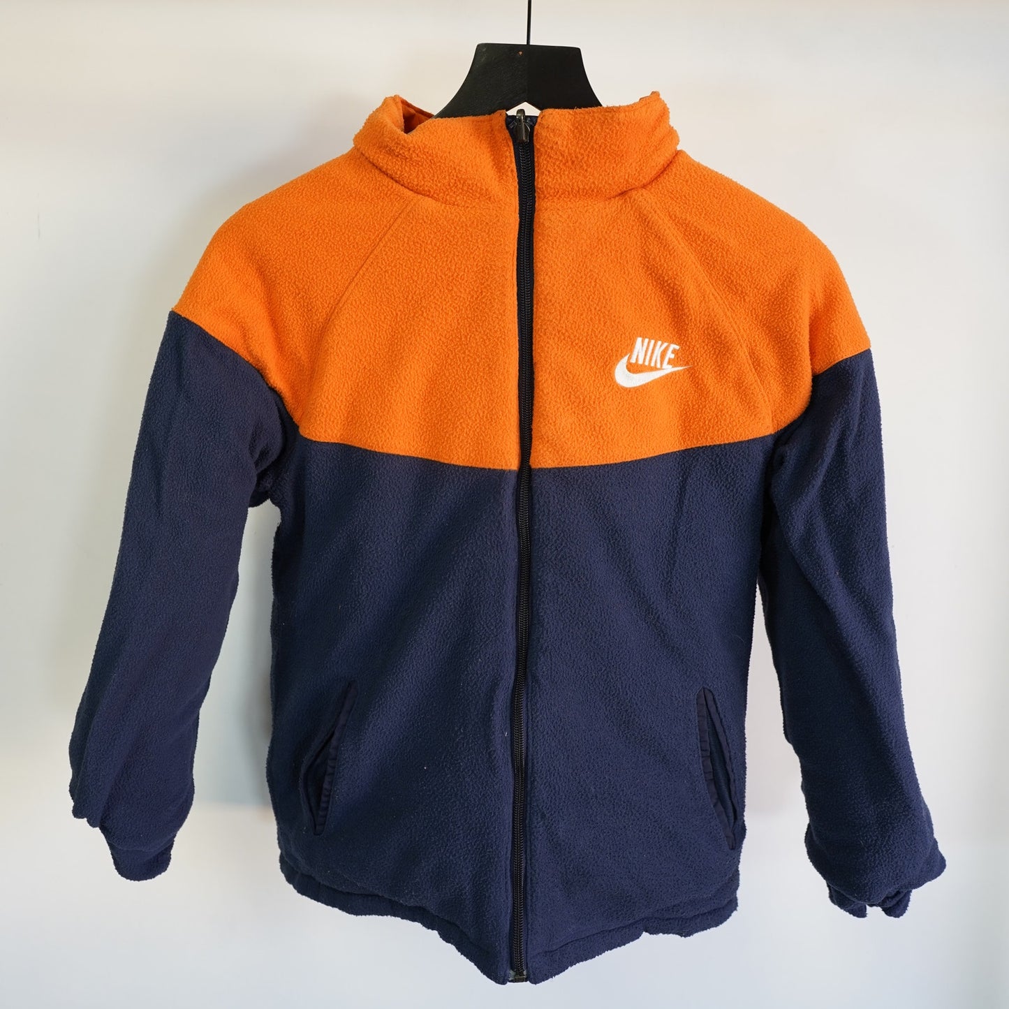 (Youth M) Nike Puffer Jacket Reversible 10-12 Big Swoosh Two-Tone Orange Navy