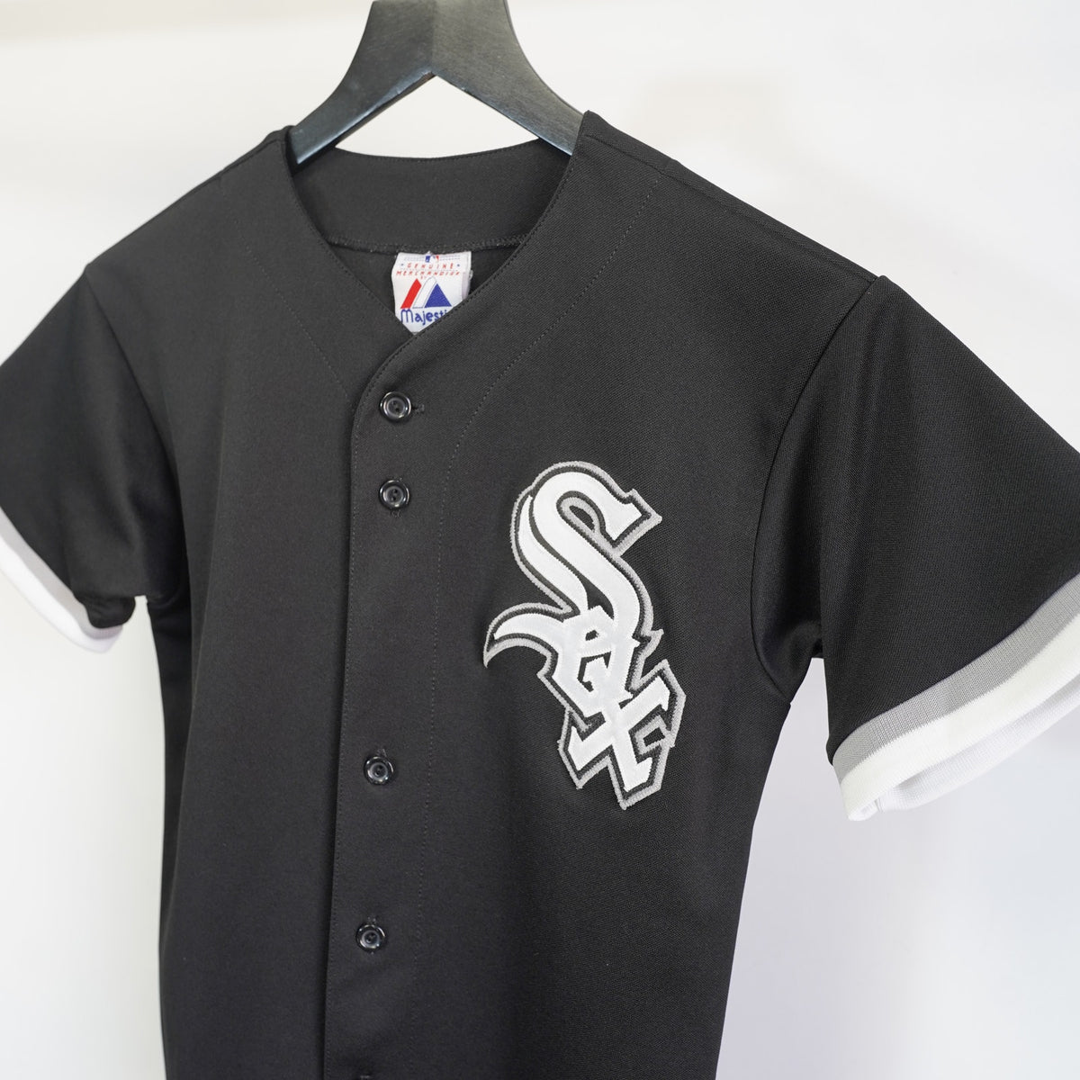 (Boys L) Vintage Chicago White Sox Majestic Sewn Baseball Jersey Boys L Youth Black Retro