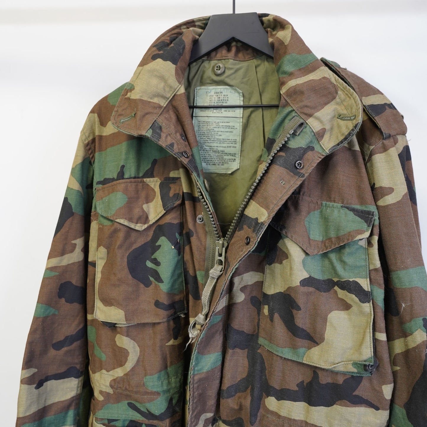 (M) Vintage U.S. Army M-65 Field Cold Weather Jacket 90s Woodland Camo Men's M Long