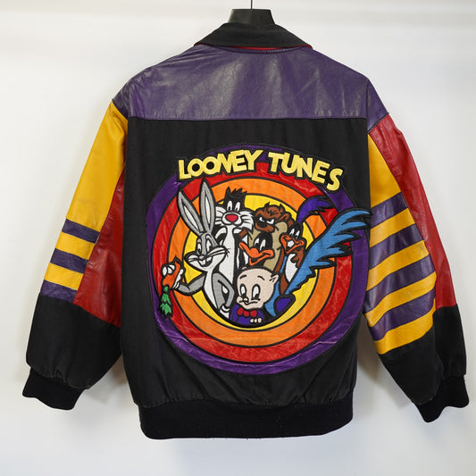 (M) Vtg 1992 Jeff Hamilton Looney Tunes Leather Canvas Jacket M 90s Rap Cartoon Art