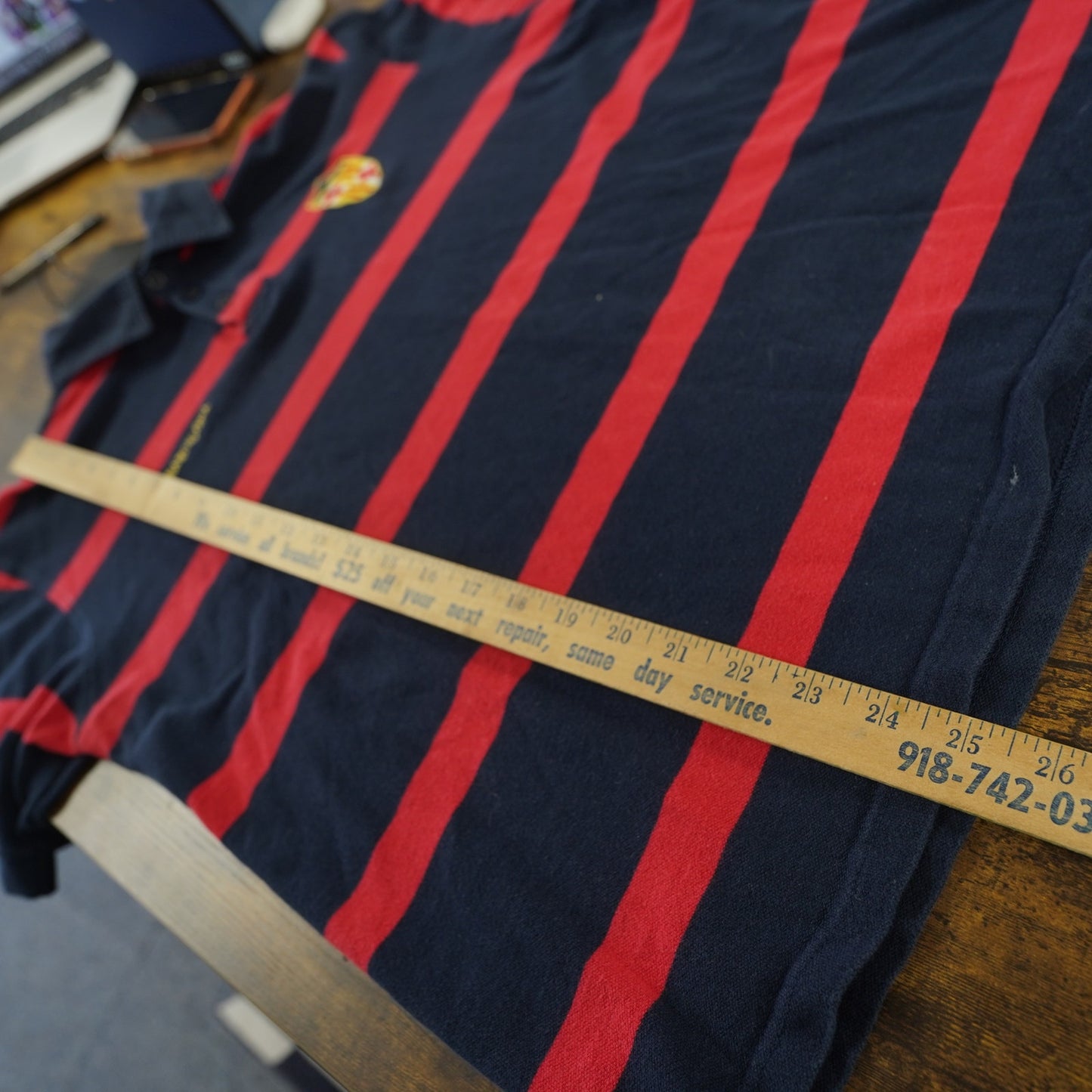 (L) Vintage FC Barcelona Embroidered Striped Polo Shirt Y2K Men's L Red Blue 2000s