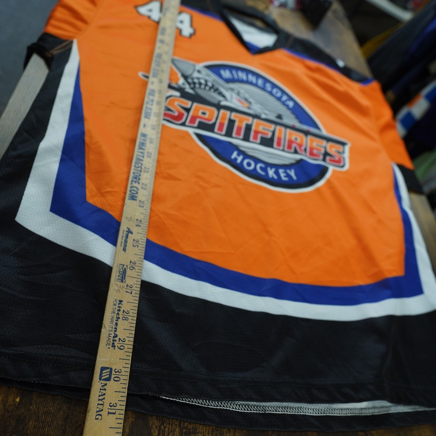 (M) Vintage Minnesota Spitfires Orange Hockey Jersey Mens M Fighter Plane Streetwear