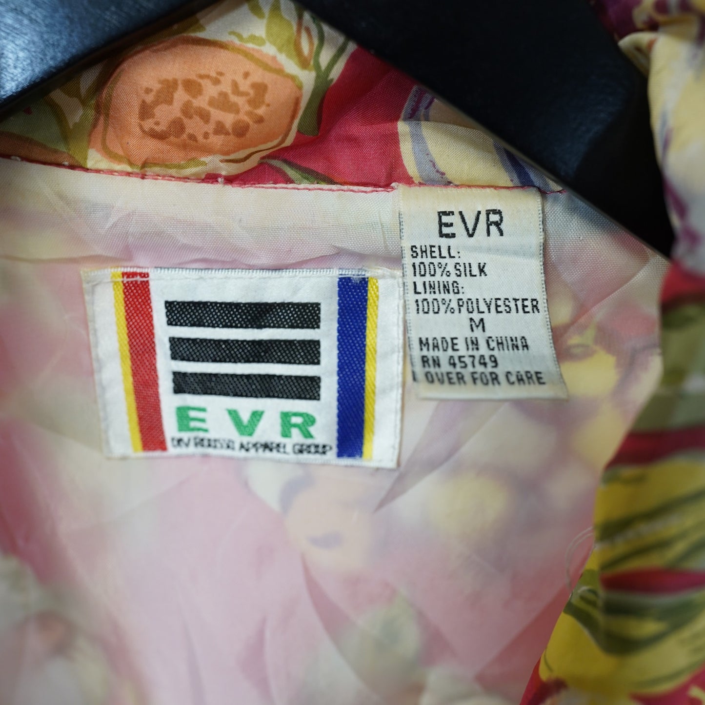 Vintage Tropical Floral Fruit Print EVR Silk Jacket Women's L Pink 90s Hawaiian