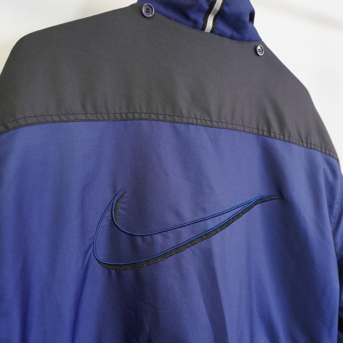 (XL) Vintage Nike Big Swoosh 90s Heavy Full Zip Jacket Mens XL Retro Blue Black Check