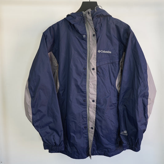 (S) Columbia Omni-Tech Waterproof Rain Jacket Men's S Navy Hooded Hiking Windbreaker