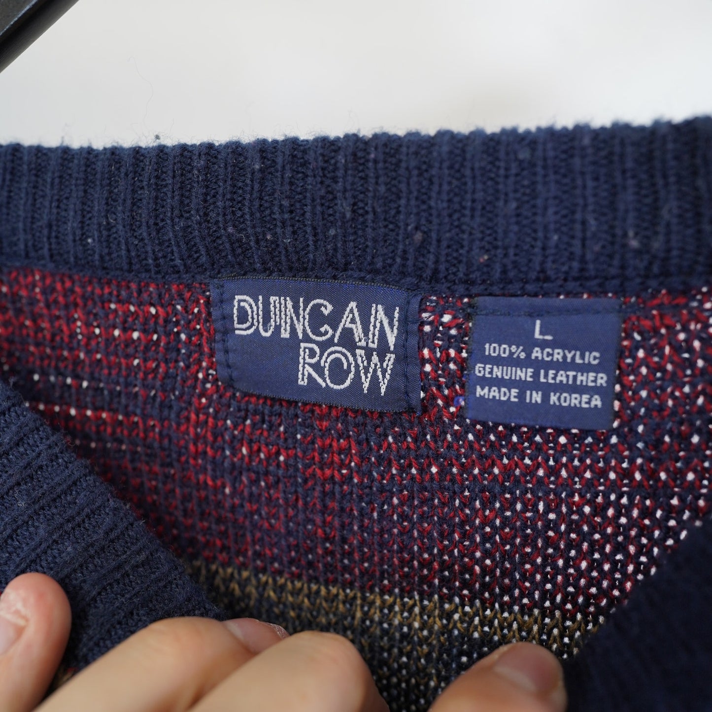 (L) Vintage 90s Duncan Row Knit Geometric Pattern Stripe Sweater Men's L Red Blue