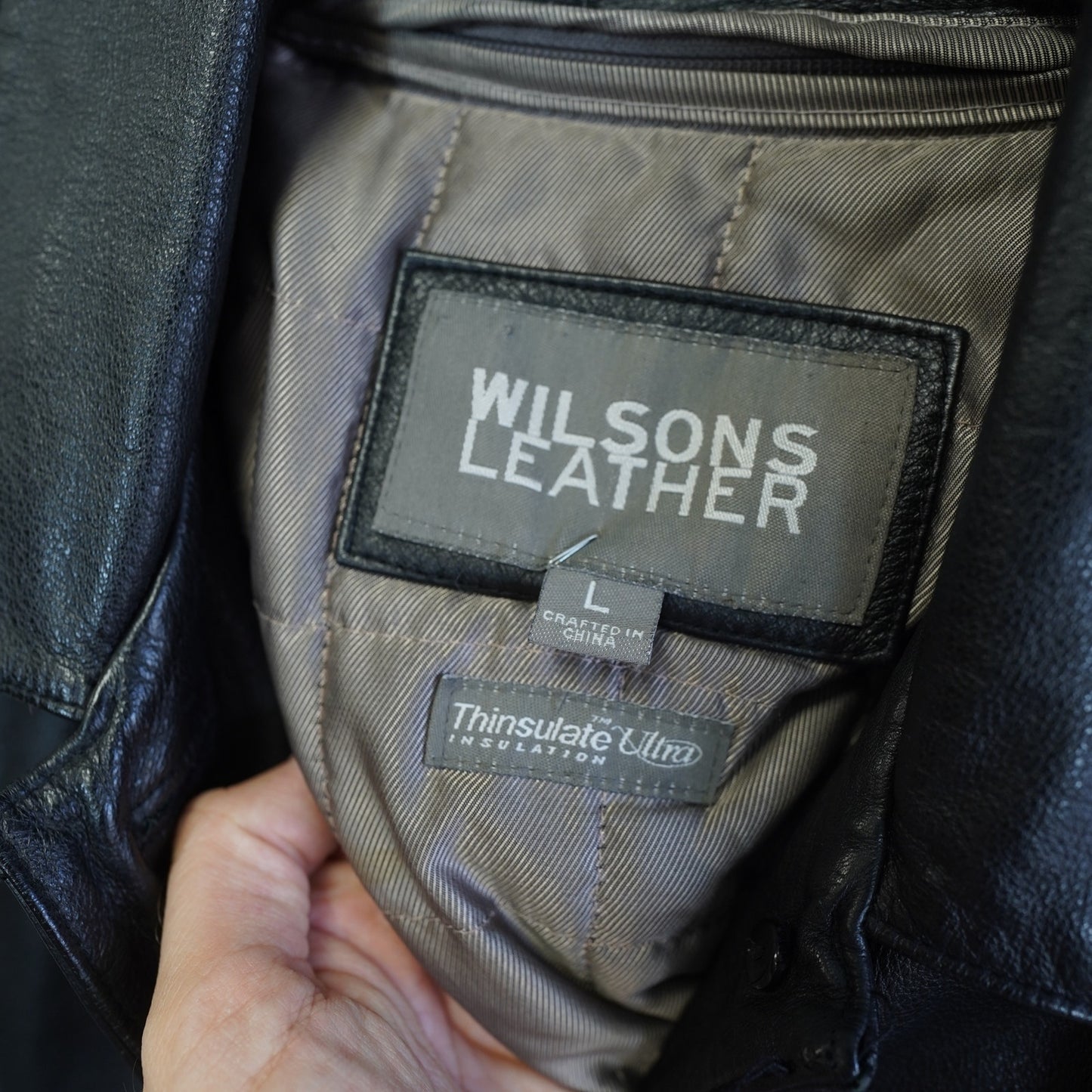 (Women's L) Vintage Wilson's Leather Button Up Jacket Belted Women's L Black Coat 90s