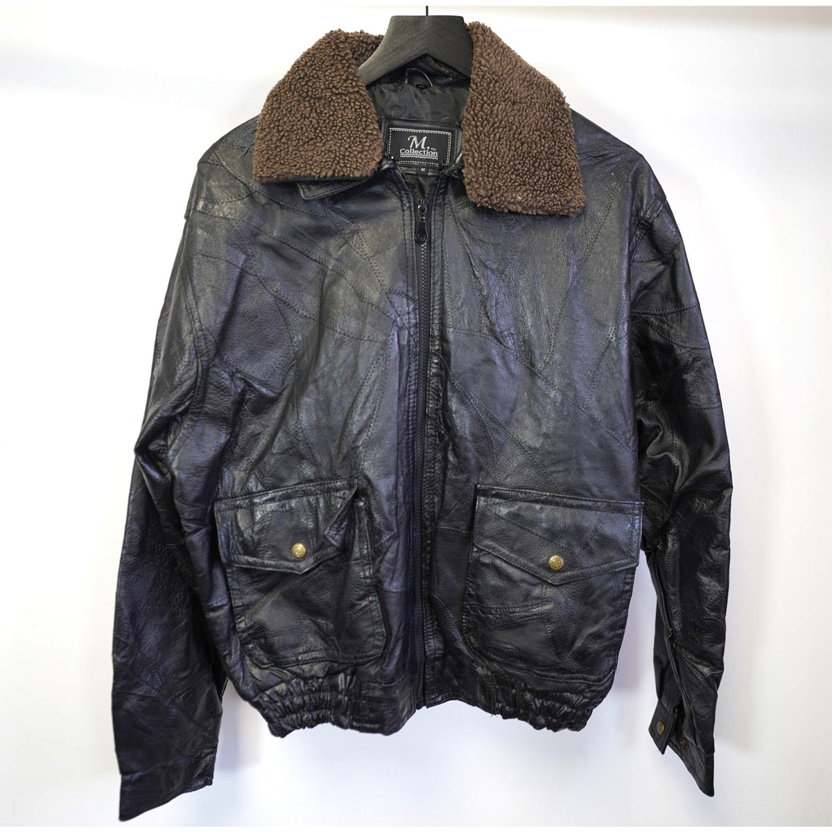 (M) Vintage M Collection Leather Bomber Flight Aviation Jacket  90s Men's M Black