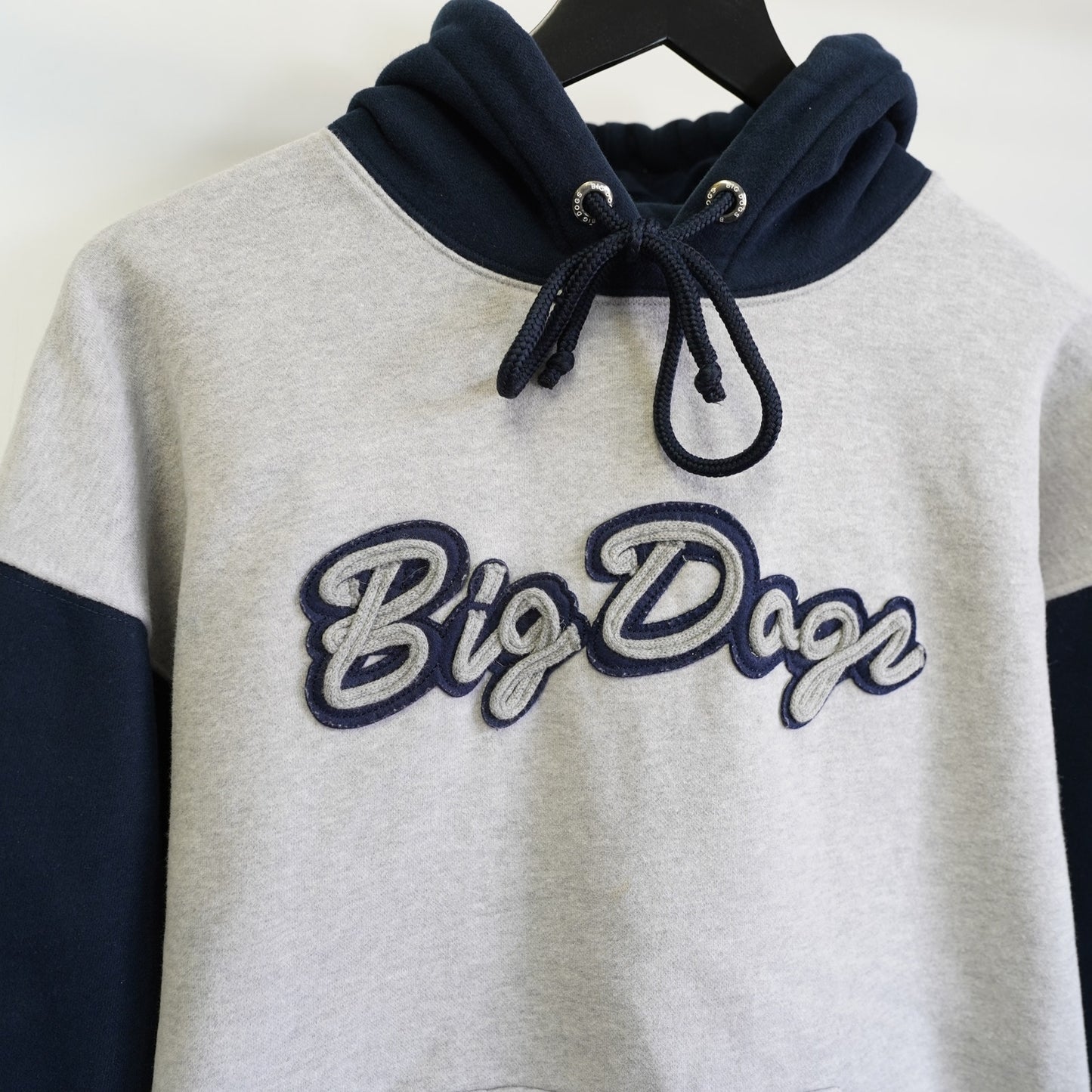 (M) Vintage Big Dogs Embroidered Hoodie Men's M Gray Navy Blue Y2K Retro Sewn 2000s