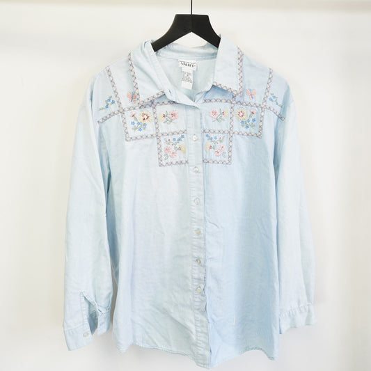 90s Napa (Women's XL) Valley Embroidered Floral Button Down Shirt Women's XL Cottagecore Blue