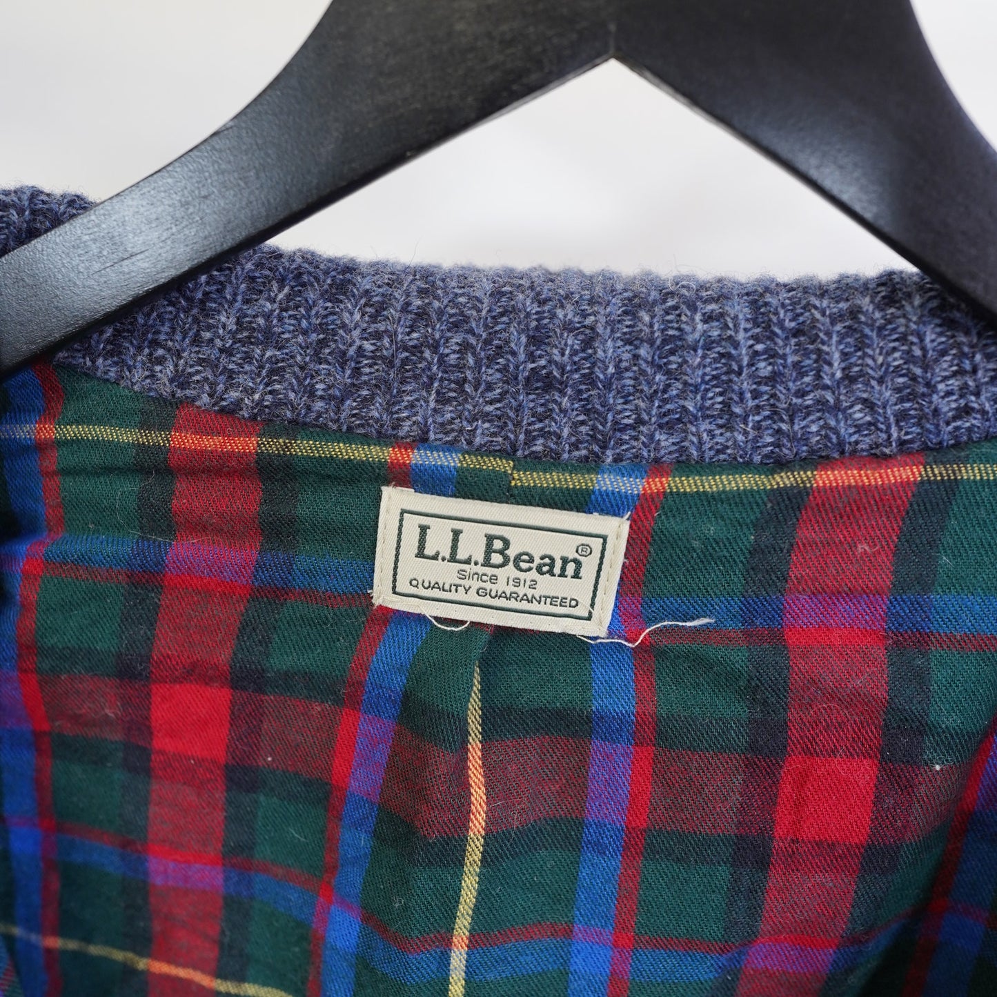 (XL) L.L. Bean Lambs Wool Knit Full Zip Sweater Plaid Blanket Lined Men's XL Blue