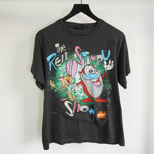 (L) Vintage The Ren & Stimpy Changes T-Shirt Size L 1991 Black Single Stitch