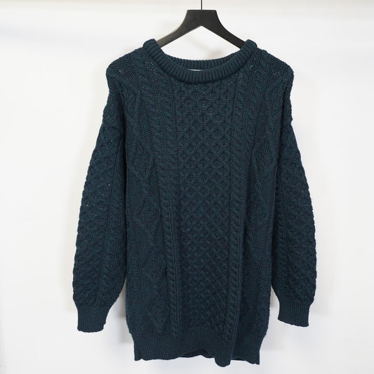 (L) Aran Crafts 100% Wool Fisherman Cable Knit Sweater Men's L Green Cottage