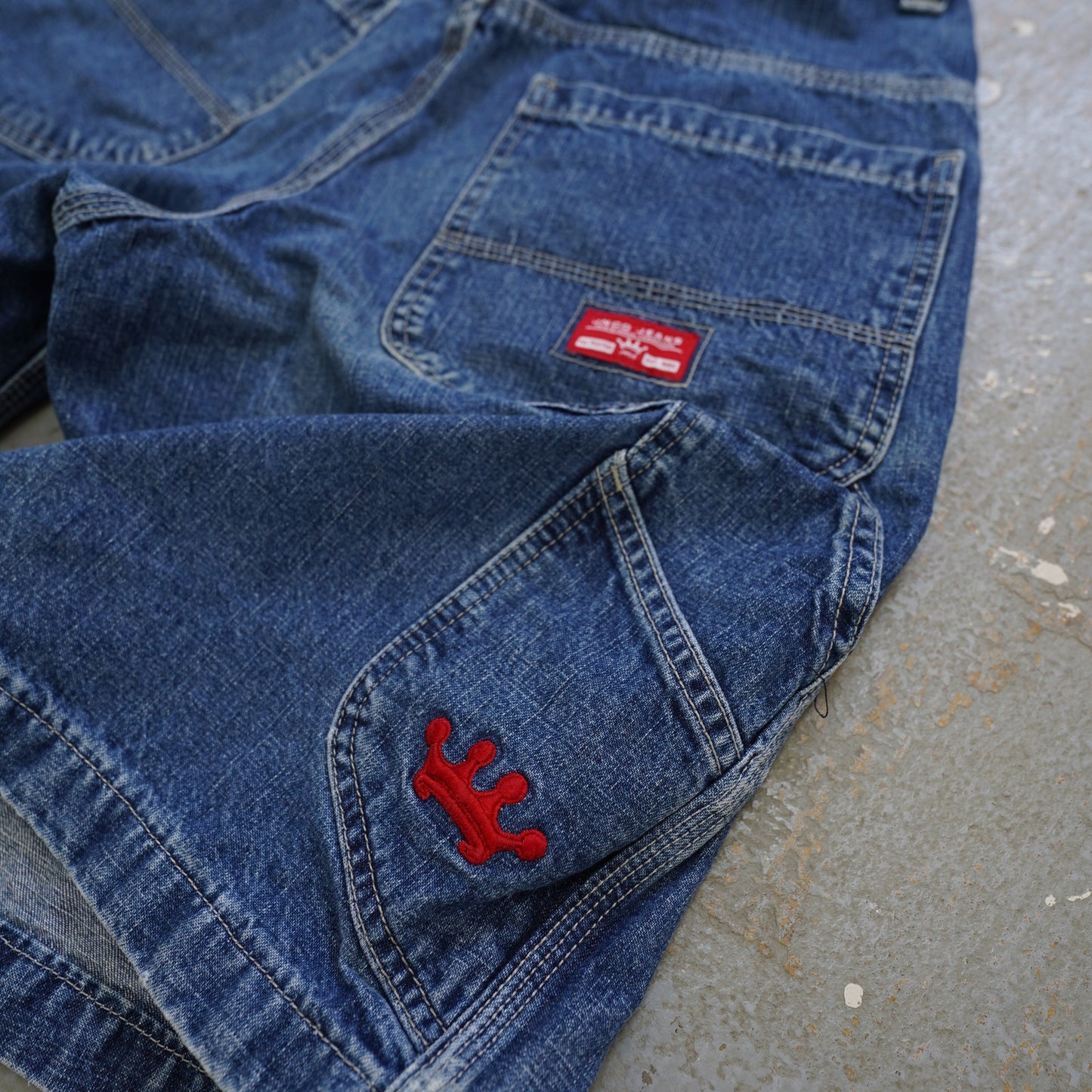 (Sz. 30) Vintage Y2K Jnco Baggy Carpenter Denim Shorts Embroidered Men's Sz 30 Skate 2000