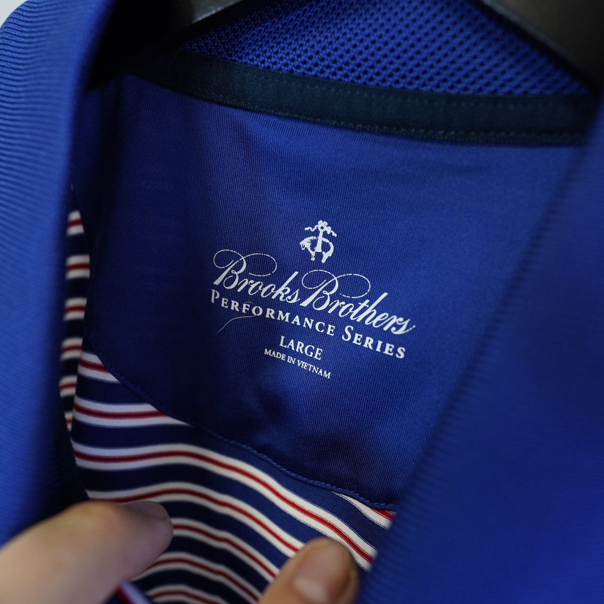 (L) Brooks & Brothers Ryder Cup 2020 Sewn Striped Golf Performance Polo Men's L Blue
