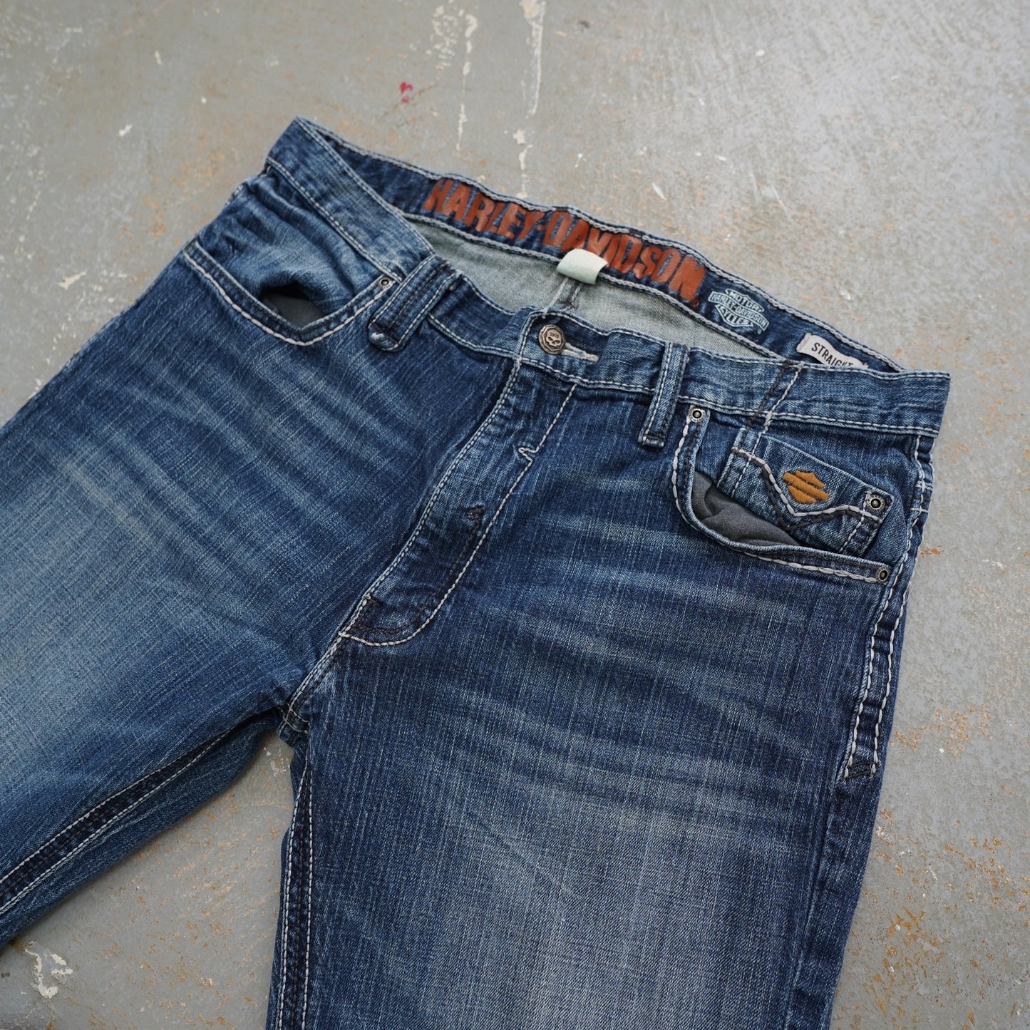 (36x30) Vintage Harley Davidson Straight Leg Biker Blue Jeans Men's 36x30 Denim Y2K 2000