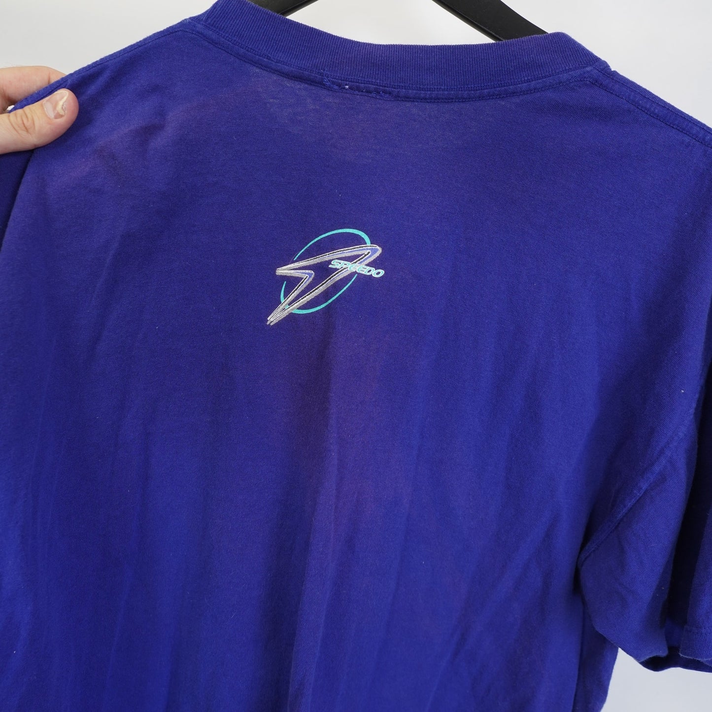 (L) Vintage Speedo 90s Surf Graphic T-Shirt Men's L Blue Retro Sewn Swimming