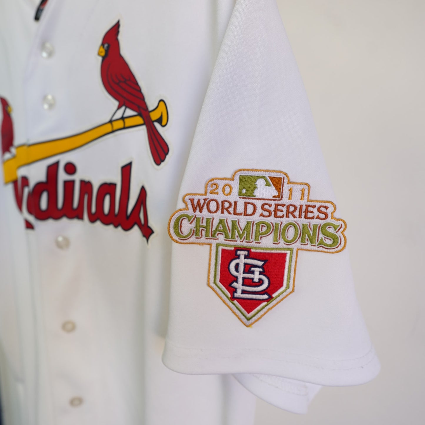 (L) Vintage St. Louis Cardinals Majestic Sewn 2011 World Series Jersey Men's L White