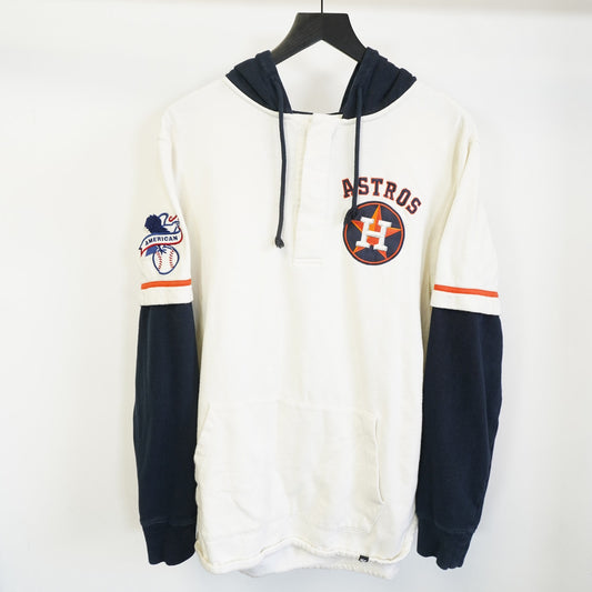 (L) Houston Astros Majestic Baseball Jersey Hoodie Men's L Embroidered Cream Blue