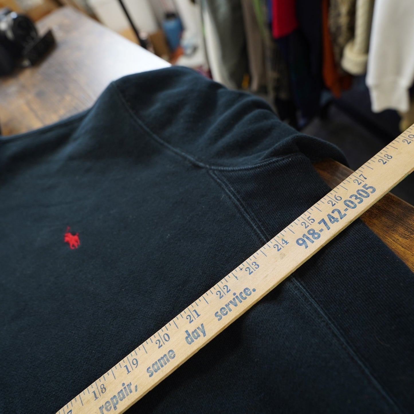 (XLT) Polo Ralph Lauren Heavy Knit Full Zip Hoodie Men's XLT Black Red Pony Preppy