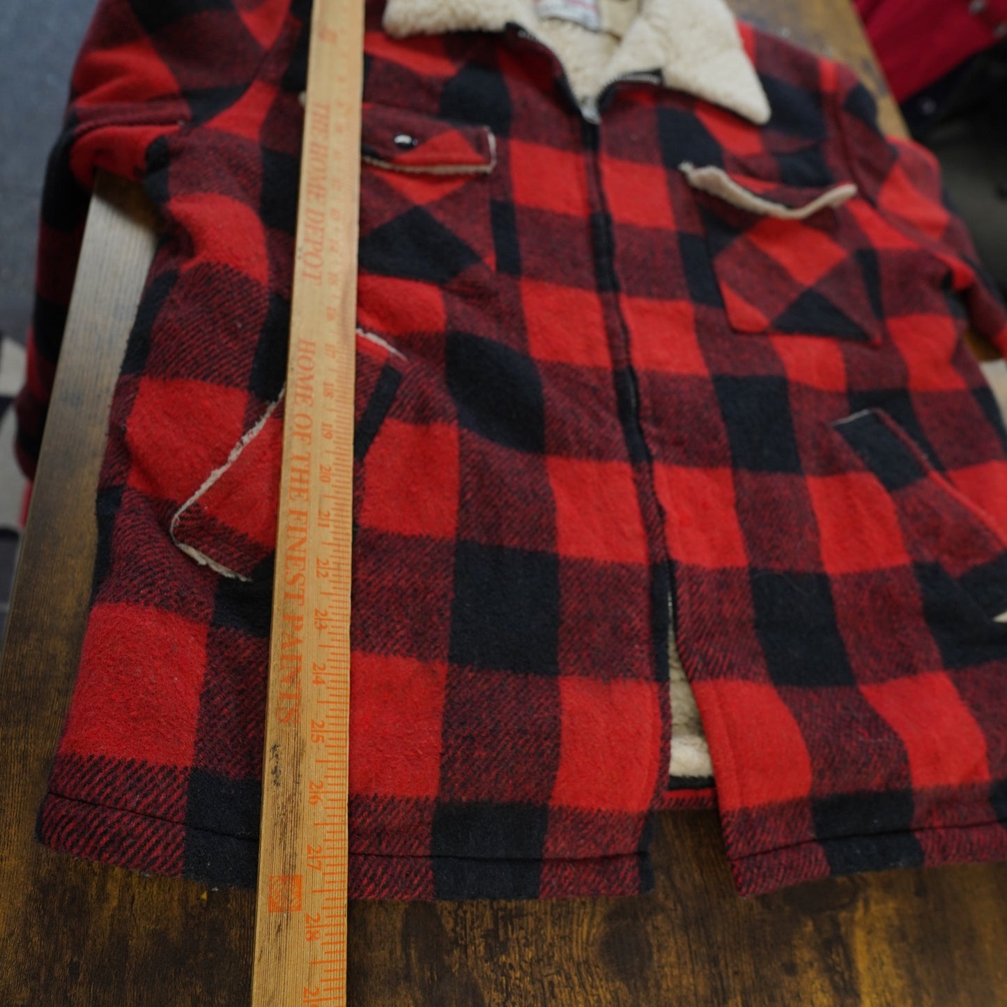 (L) Vintage Shane Sherpa Lined Wool Plaid Jacket Men's L Red 70s-80s Hunter Coat