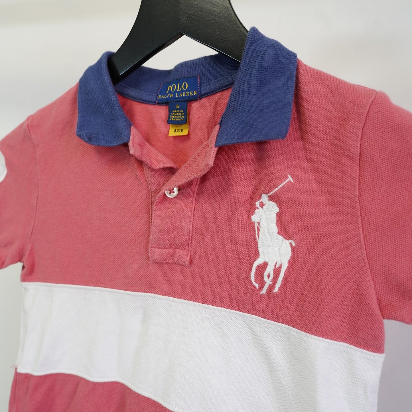 (Youth 6) Polo Ralph Lauren Big Pony Embroidered Striped Polo Shirt Kids Sz. 6 Youth Pink