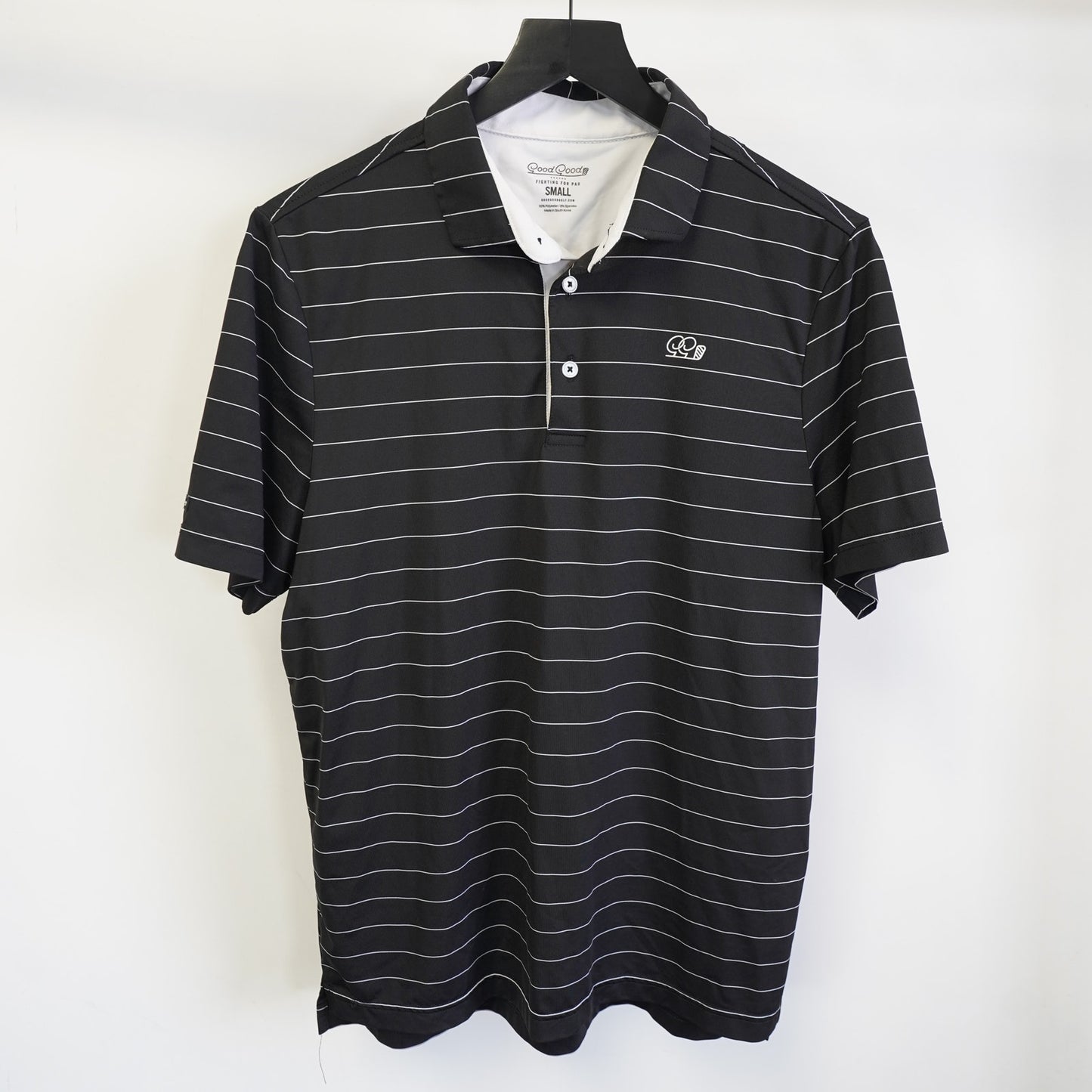(S) Good Good Striped Performance Golf Polo Shirt Men's S Black White