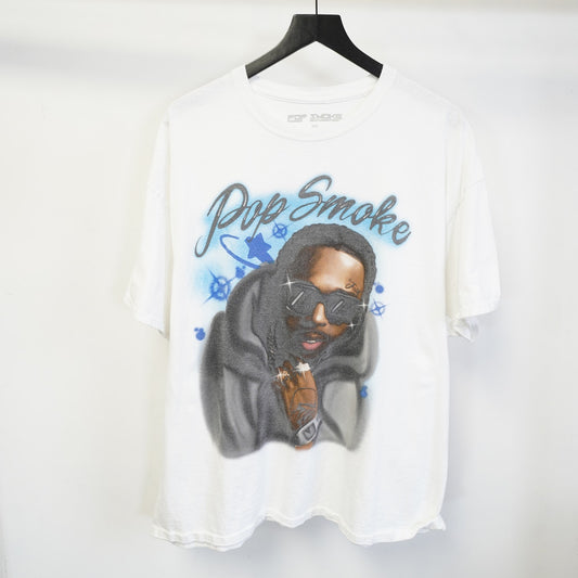 (XXL) Pop Smoke Air Brush Rap Concert Tour Tribute T-Shirt Men's XXL White Streetwear