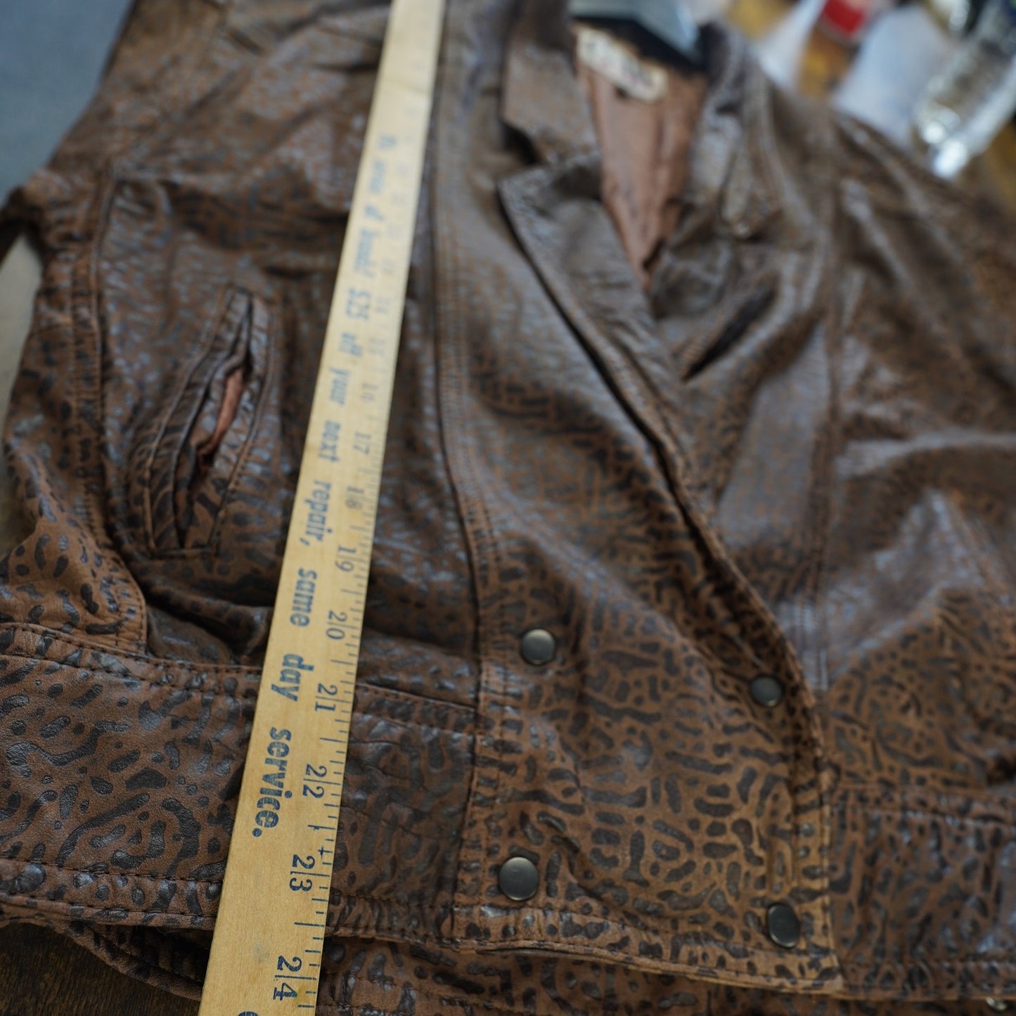 (Women's M) Vintage G-III Animal Print 80s Leather Jacket Women's M Brown Cheetah Pattern