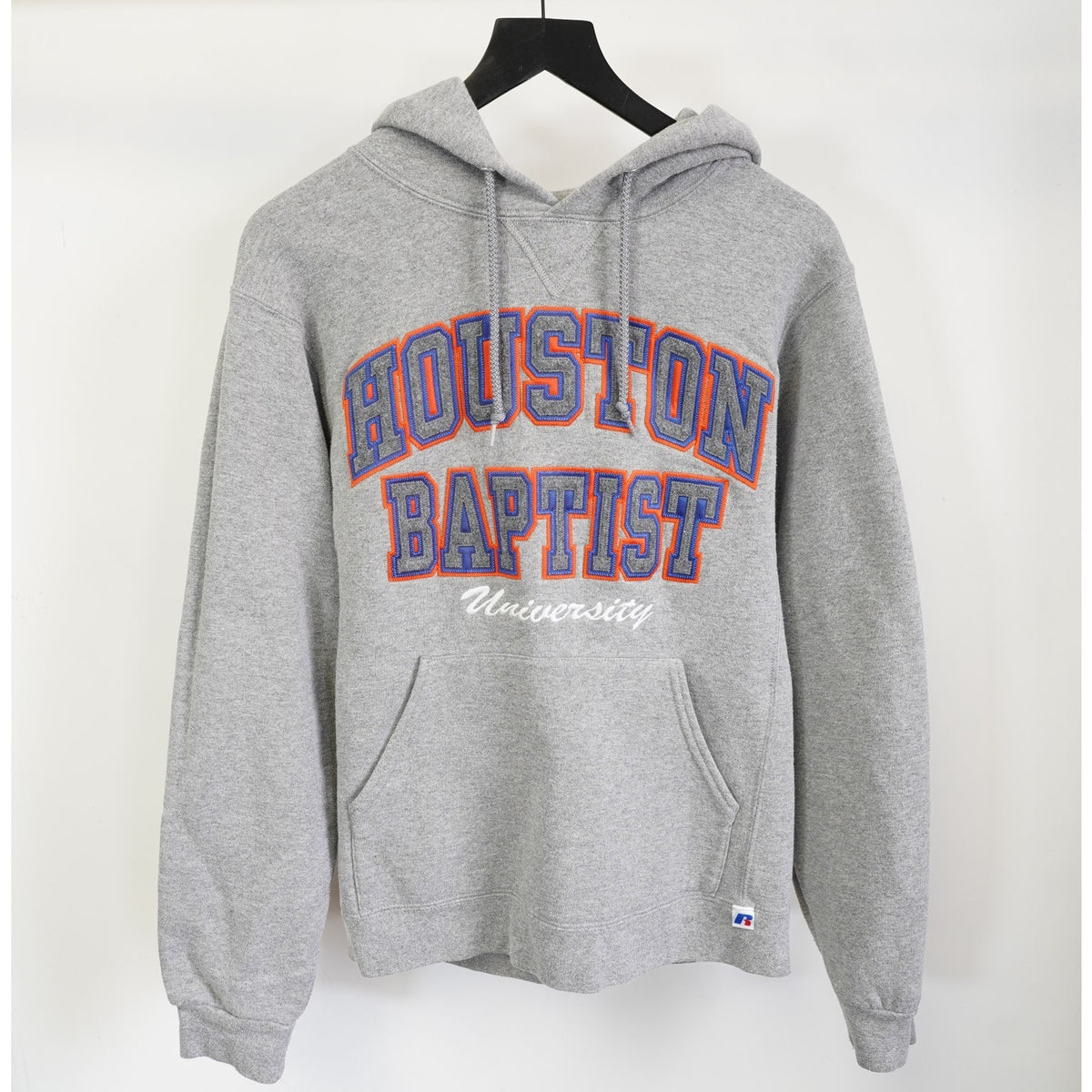 (S) Houston Baptist University Embroidered Russell Athletic Hoodie Men's S Gray Sewn