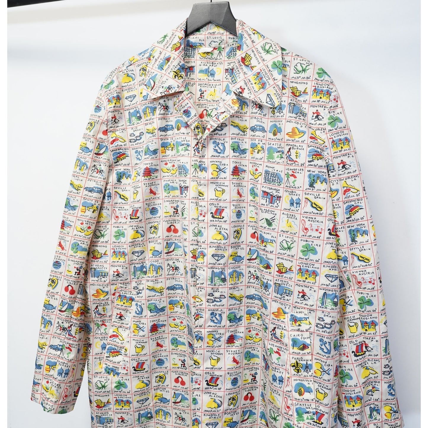 (One Size) Vintage Postcard All Over Print Travel Trench Coat Jacket One Size Boho Art
