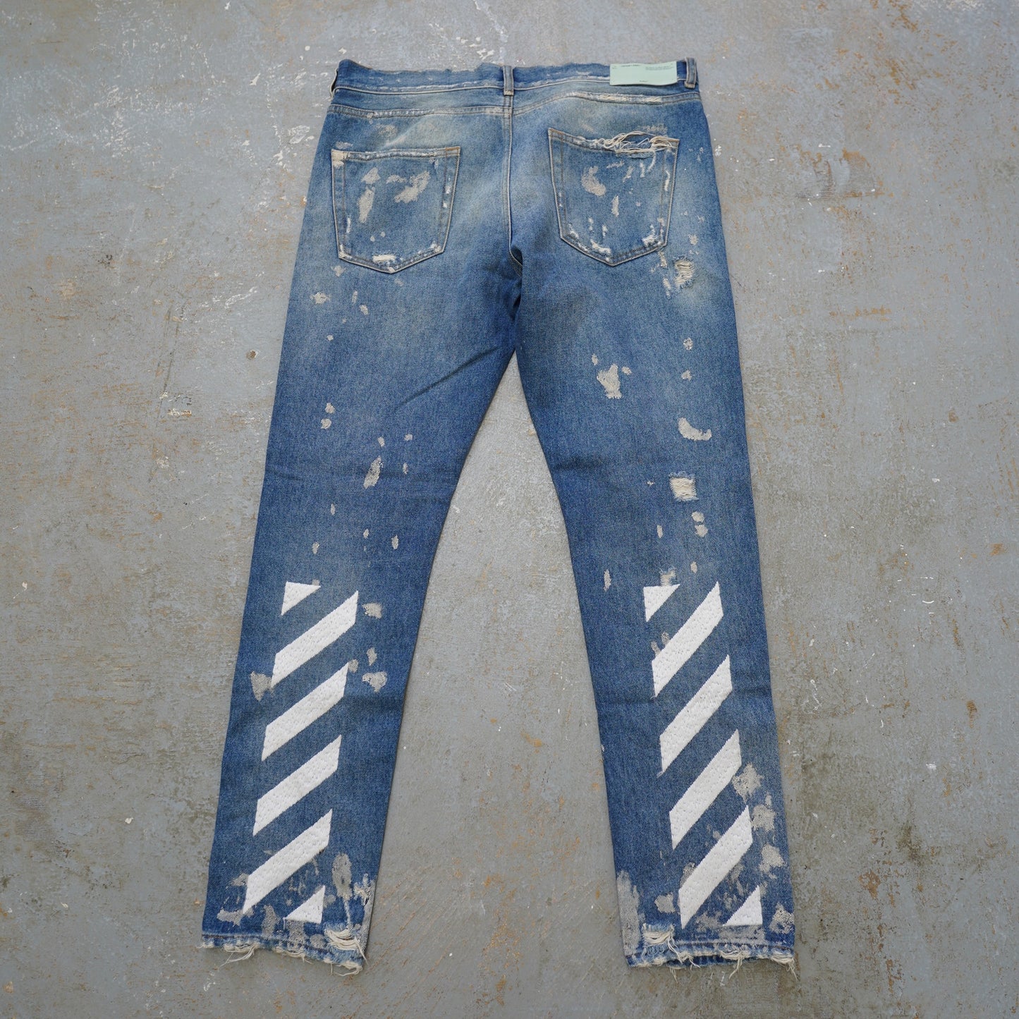 (34x32) Off-White Virgil Abloh Distressed Denim Blue Jeans Slim Fit Men's 34x32 Italian