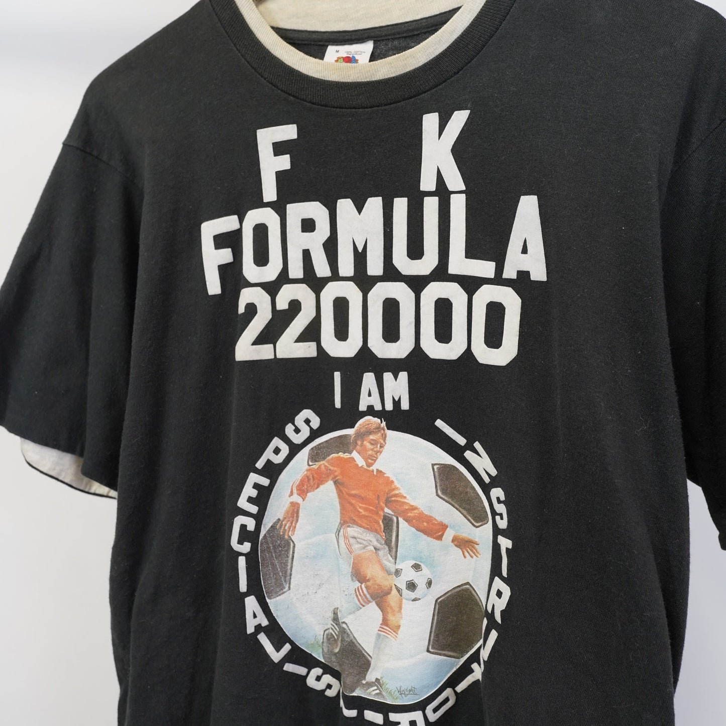 (M) Vintage World Soccer Formula Single Stitch T-Shirt Men's M Black Fruit of Loom