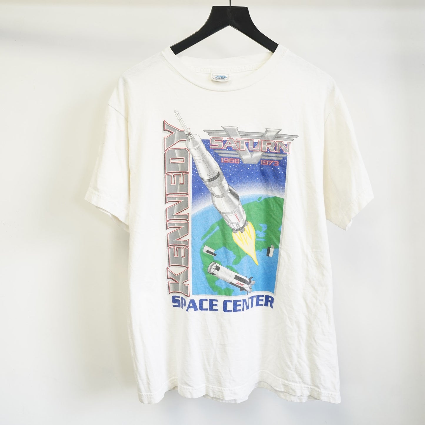 (L) Vintage 90s Nasa Saturn 5 Rocket Space Center T-Shirt Men's L Retro White
