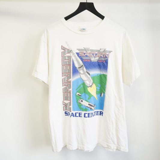 (L) Vintage 90s Nasa Saturn 5 Rocket Space Center T-Shirt Men's L Retro White